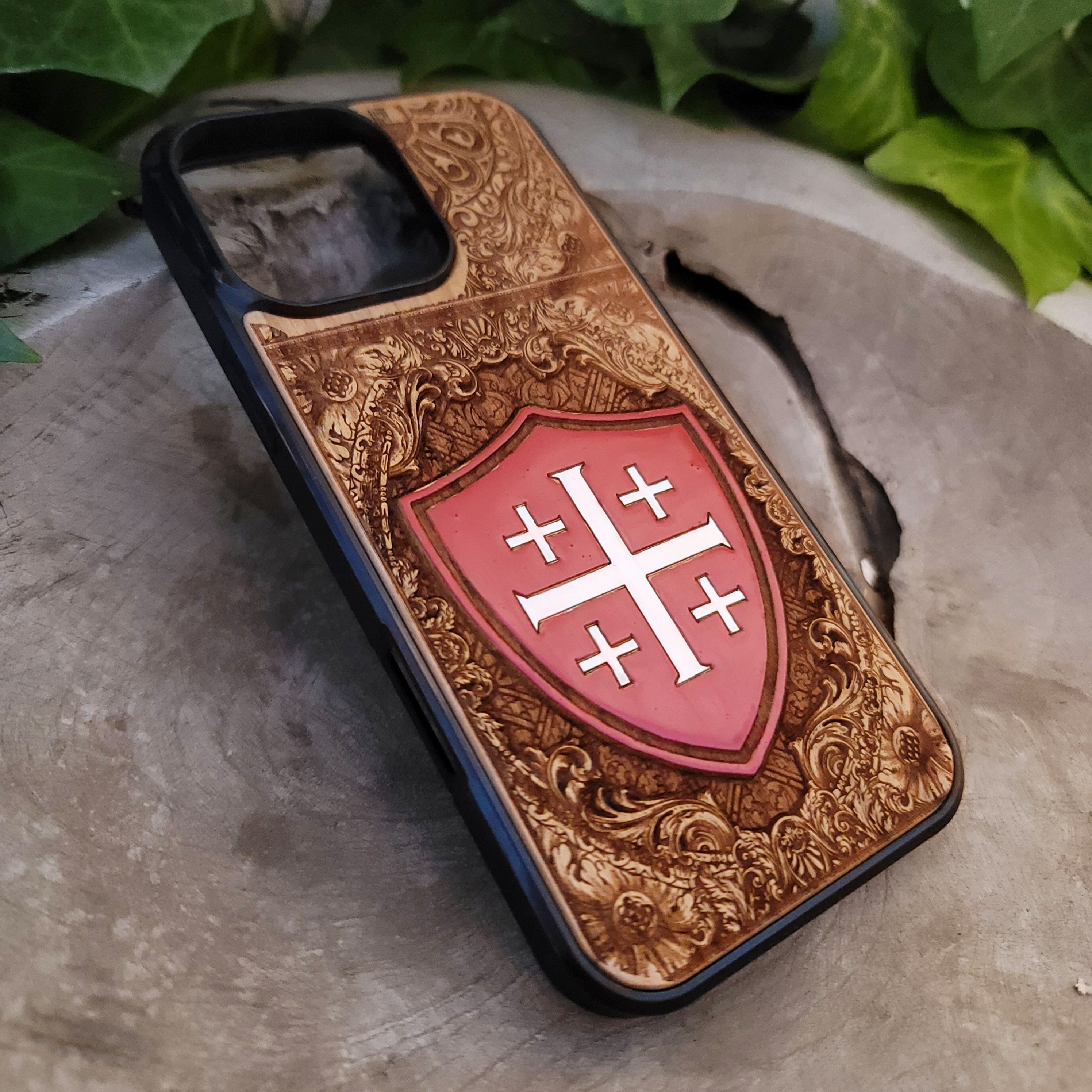 Jerusalem Kreuz - Holz Handytasche handbemalt
