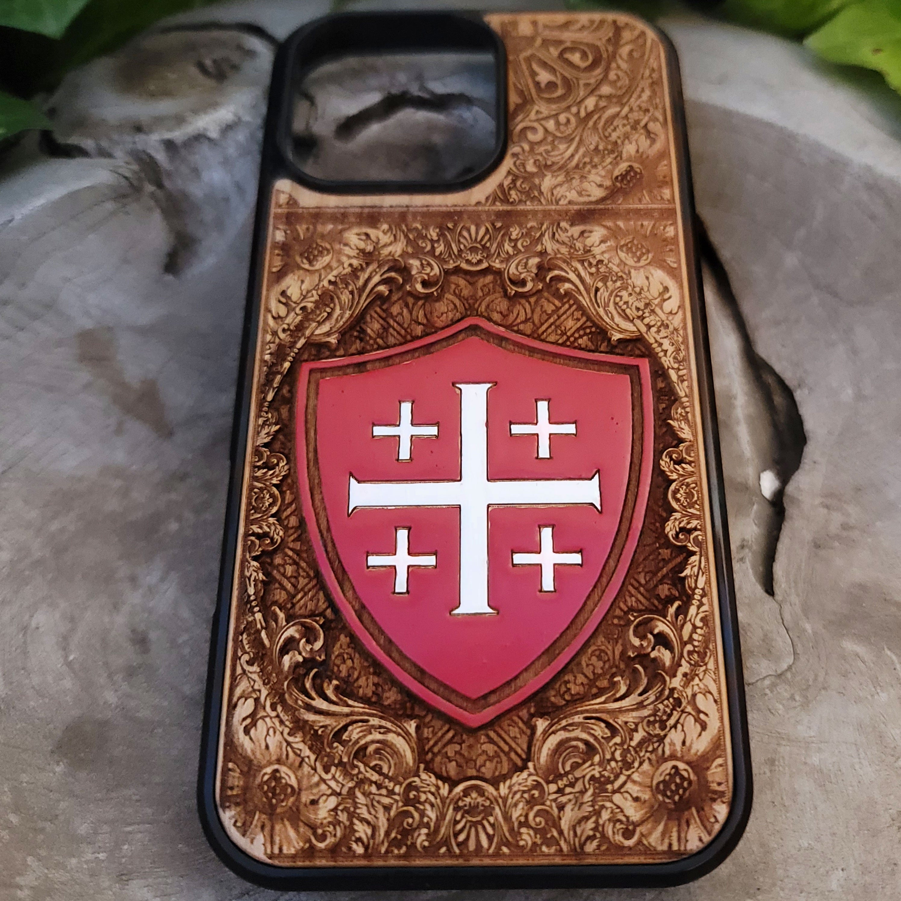 Jerusalem Kreuz - Holz Handytasche handbemalt