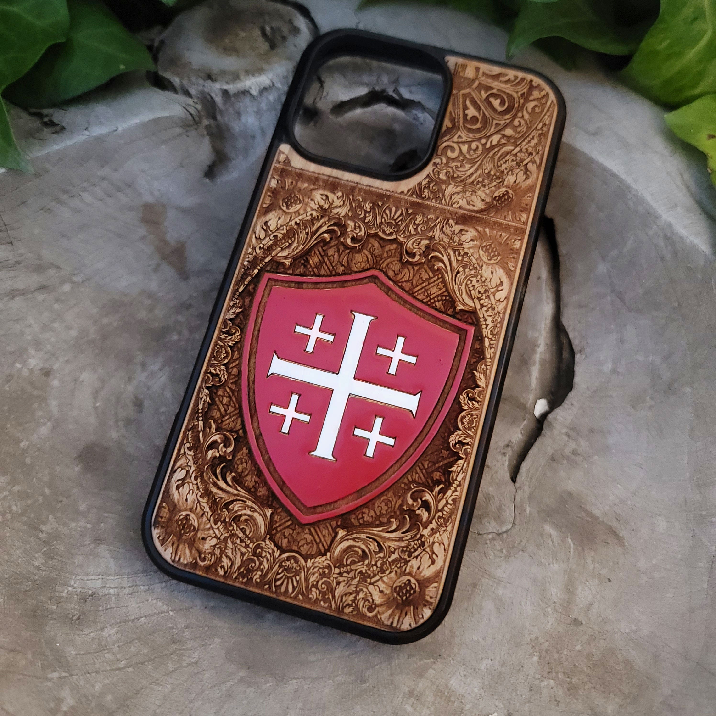 Jerusalem Kreuz - Holz Handytasche handbemalt