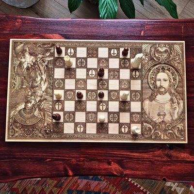 Jesus Christ & St Michael Chess Board