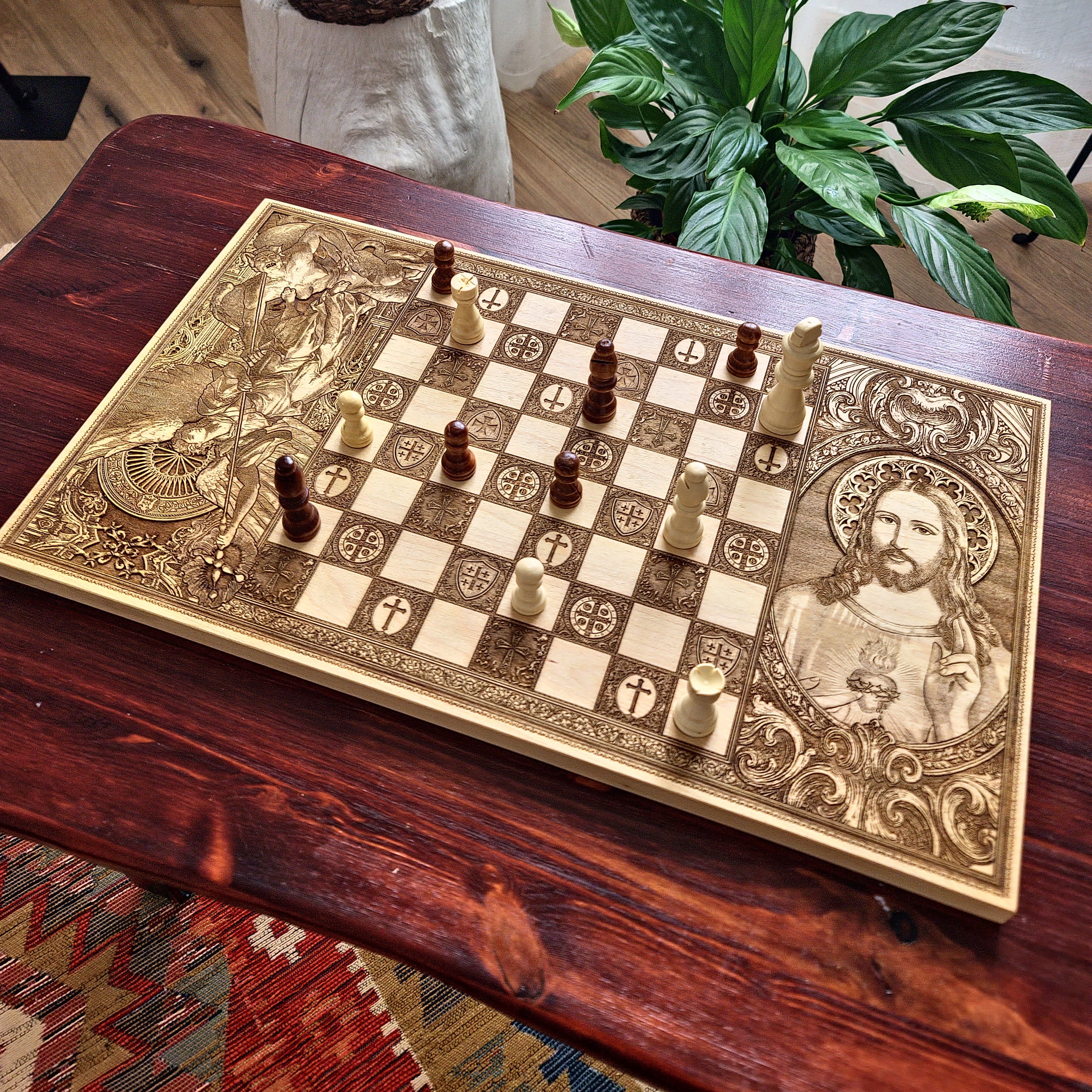 Jesus Christ & St Michael Chess Board