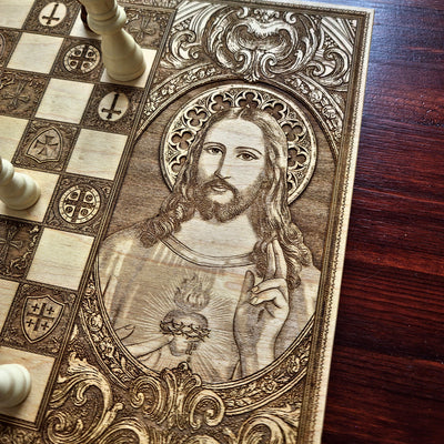 Jesus Christ & St Michael Chess Board