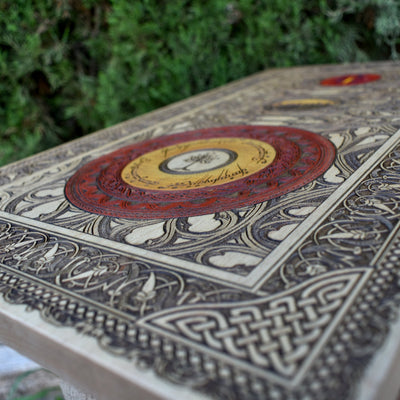 Gothic engraved wood art – gothic art, engraved wood, dark fantasy, skeleton design, artisan crafted