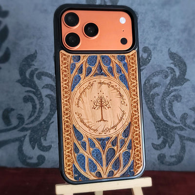 lotr white tree blue hand painted wood phone case