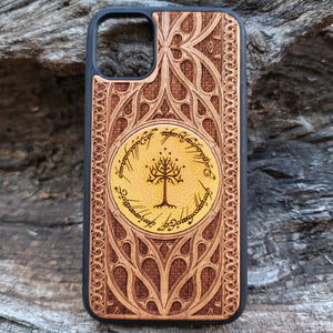 iPhone & Samsung Galaxy Wood Phone Case -  LOTR III Gothic Pattern Hand Painted