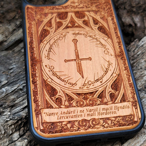 iPhone & Samsung Galaxy Wood Phone Case - LOTR Sword Gothic Pattern