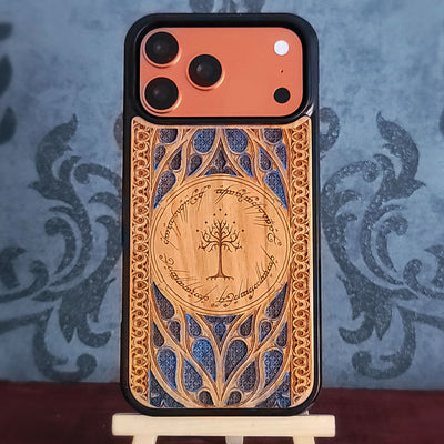blue hand painted wood phone case