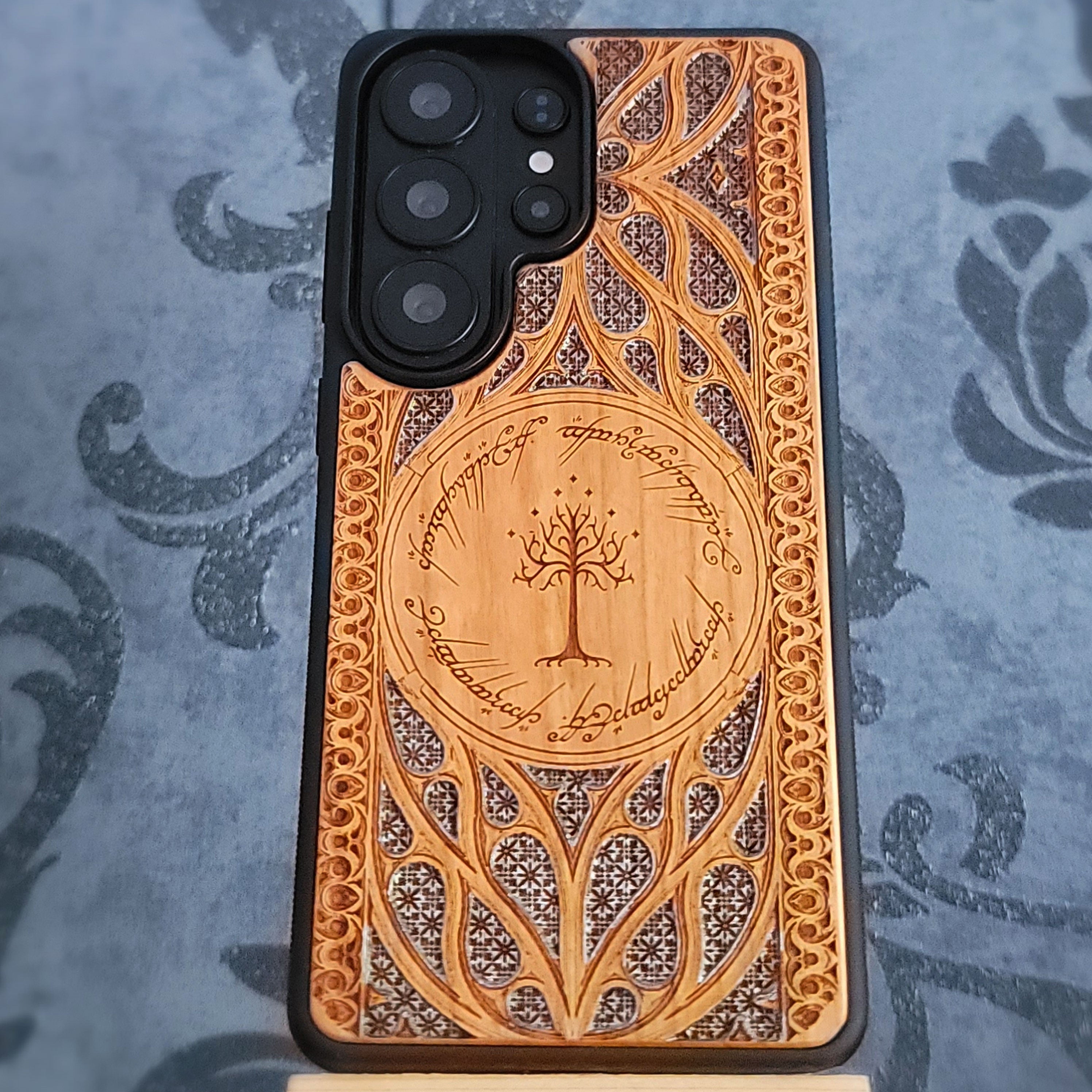 LOTR Wood Phone Case - Silver Hand Painted