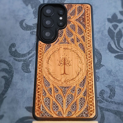 LOTR Wood Phone Case - Silver Hand Painted