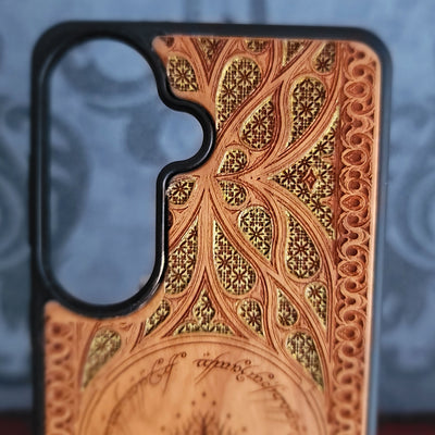 LOTR Wood Phone Case - Gothic Pattern Gold Hand Painted