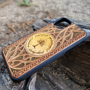 iPhone & Samsung Galaxy Wood Phone Case -  LOTR V Gothic Pattern Hand Painted