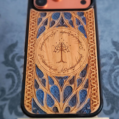 lotr white tree blue hand painted wood phone case