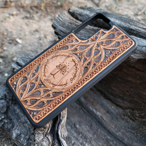 iPhone & Samsung Galaxy Wood Phone Case -  LOTR IV Gothic Pattern Silver Hand Painted