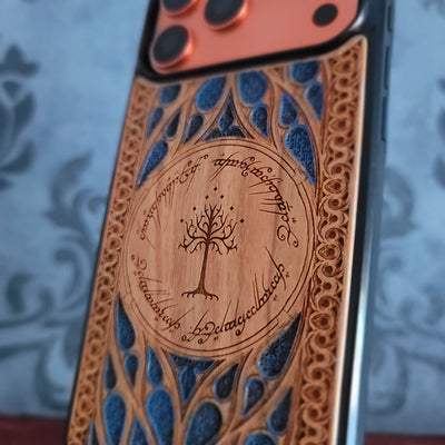 LOTR Wood Phone Case - Blue Hand Painted