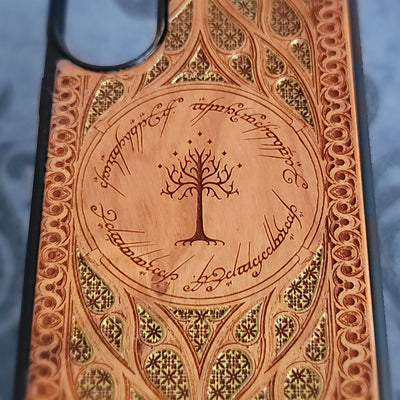 LOTR Wood Phone Case - Gothic Pattern Gold Hand Painted