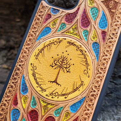 Lord of the Rings Gothic Design VII wood phone case with laser-engraved Gothic patterns inspired by Middle-Earth. Compatible with iPhone , 15, 14, 13, 12, 11 Pro Max Mini, and Samsung Galaxy S, S24, S23, S22, S21, S20 Ultra Plus, Note 20. Unique, stylish, and protective for LOTR fans.