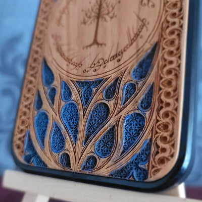 LOTR Wood Phone Case - Blue Hand Painted