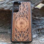 Load image into Gallery viewer, iPhone &amp; Samsung Galaxy Wood Phone Case -  LOTR IV Gothic Pattern Silver Hand Painted
