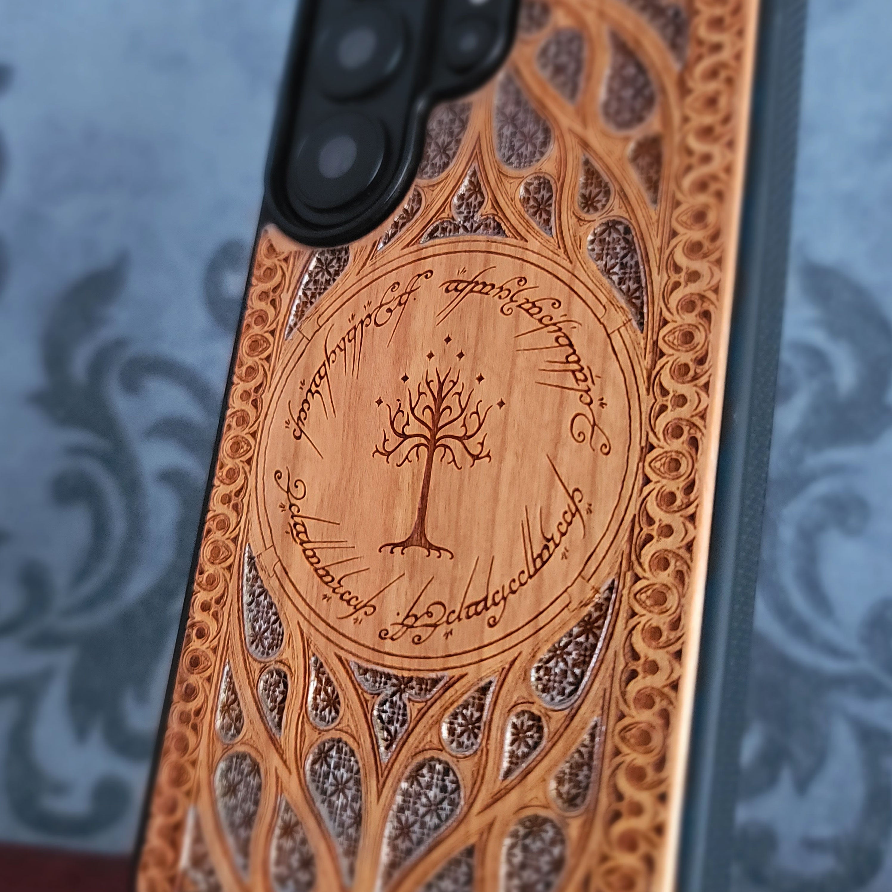 LOTR Wood Phone Case - Silver Hand Painted