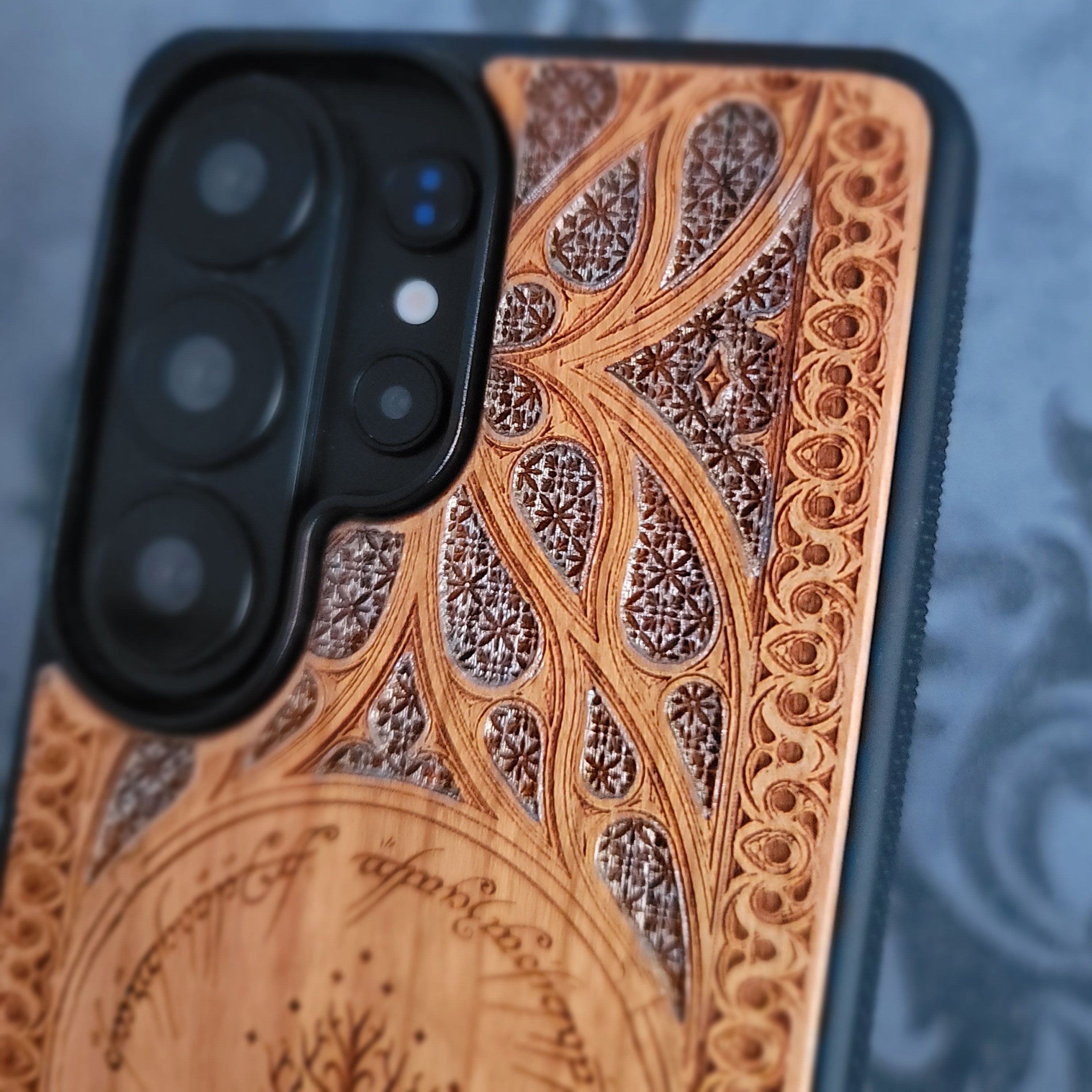 LOTR Wood Phone Case - Silver Hand Painted