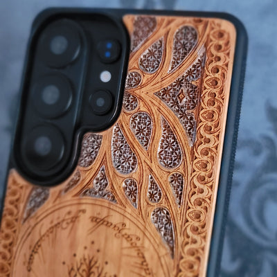 LOTR Wood Phone Case - Silver Hand Painted