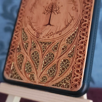 LOTR Wood Phone Case - Gothic Pattern Gold Hand Painted