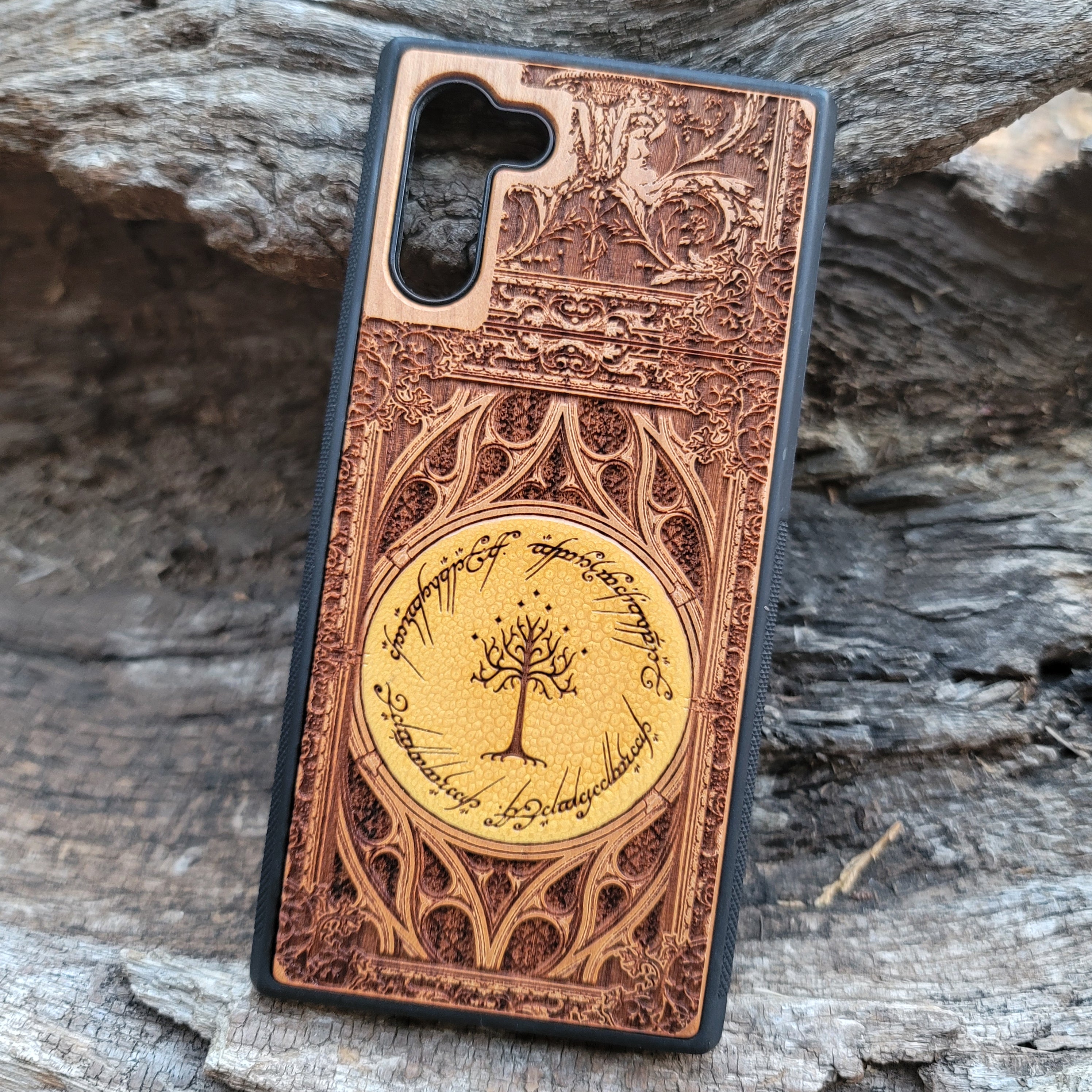 iPhone & Samsung Galaxy Wood Phone Case -  LOTR I Gothic Pattern Hand Painted