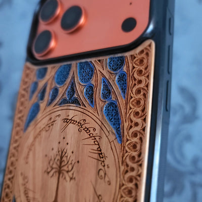 LOTR Wood Phone Case - Blue Hand Painted