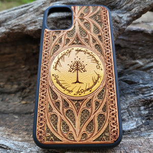 iPhone & Samsung Galaxy Wood Phone Case -  LOTR V Gothic Pattern Hand Painted