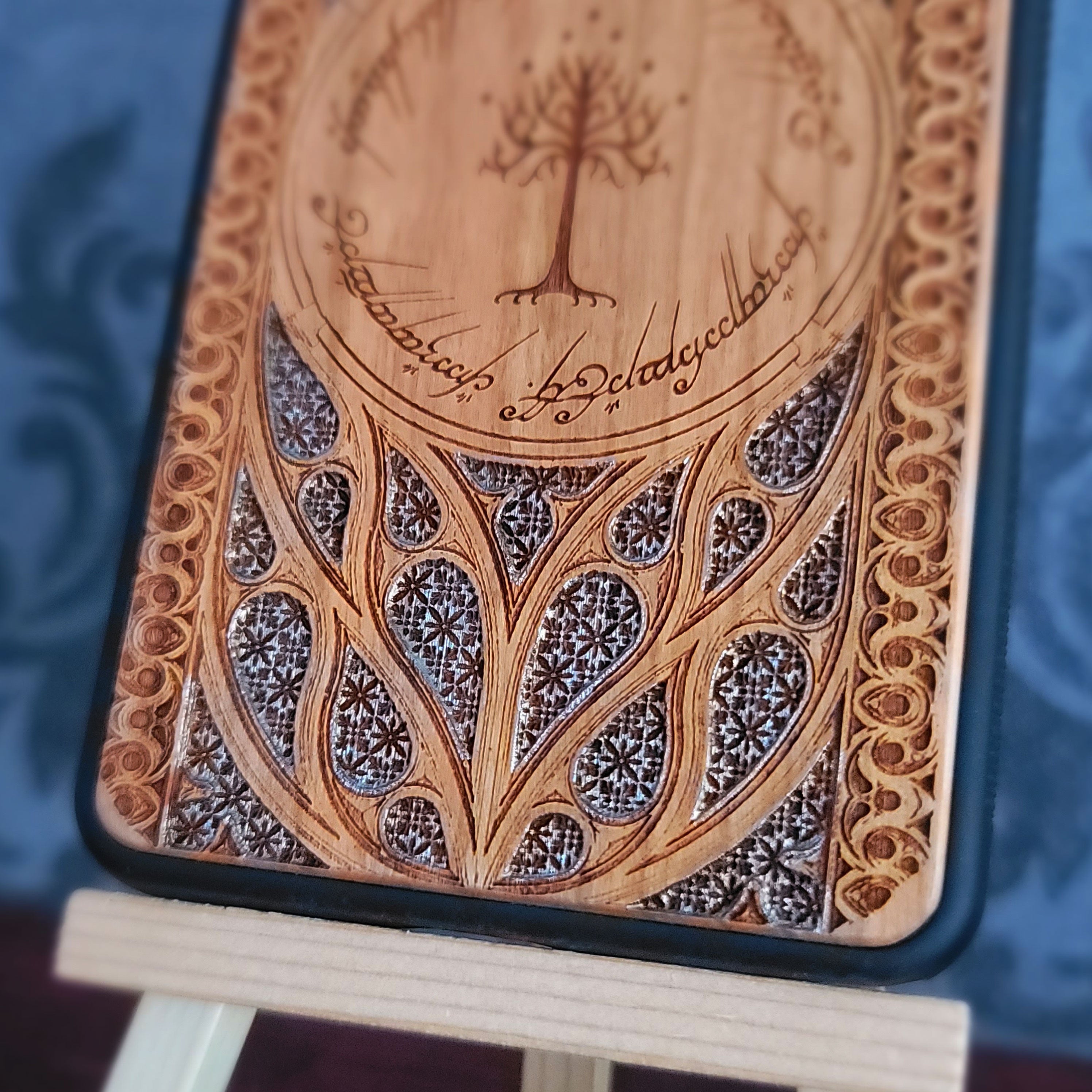LOTR Wood Phone Case - Silver Hand Painted