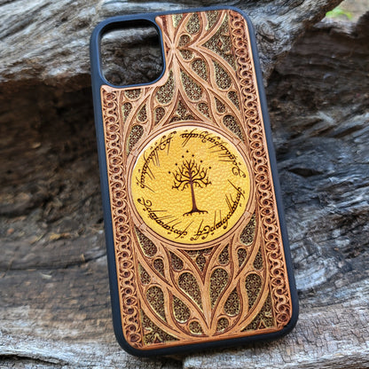 Wood Phone Case - Gothic Pattern Design V Gold Hand Painted
