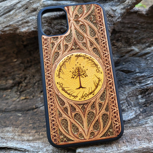 iPhone & Samsung Galaxy Wood Phone Case -  LOTR V Gothic Pattern Hand Painted