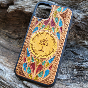iPhone & Samsung Galaxy Wood Phone Case -  LOTR VII Gothic Pattern Hand Painted