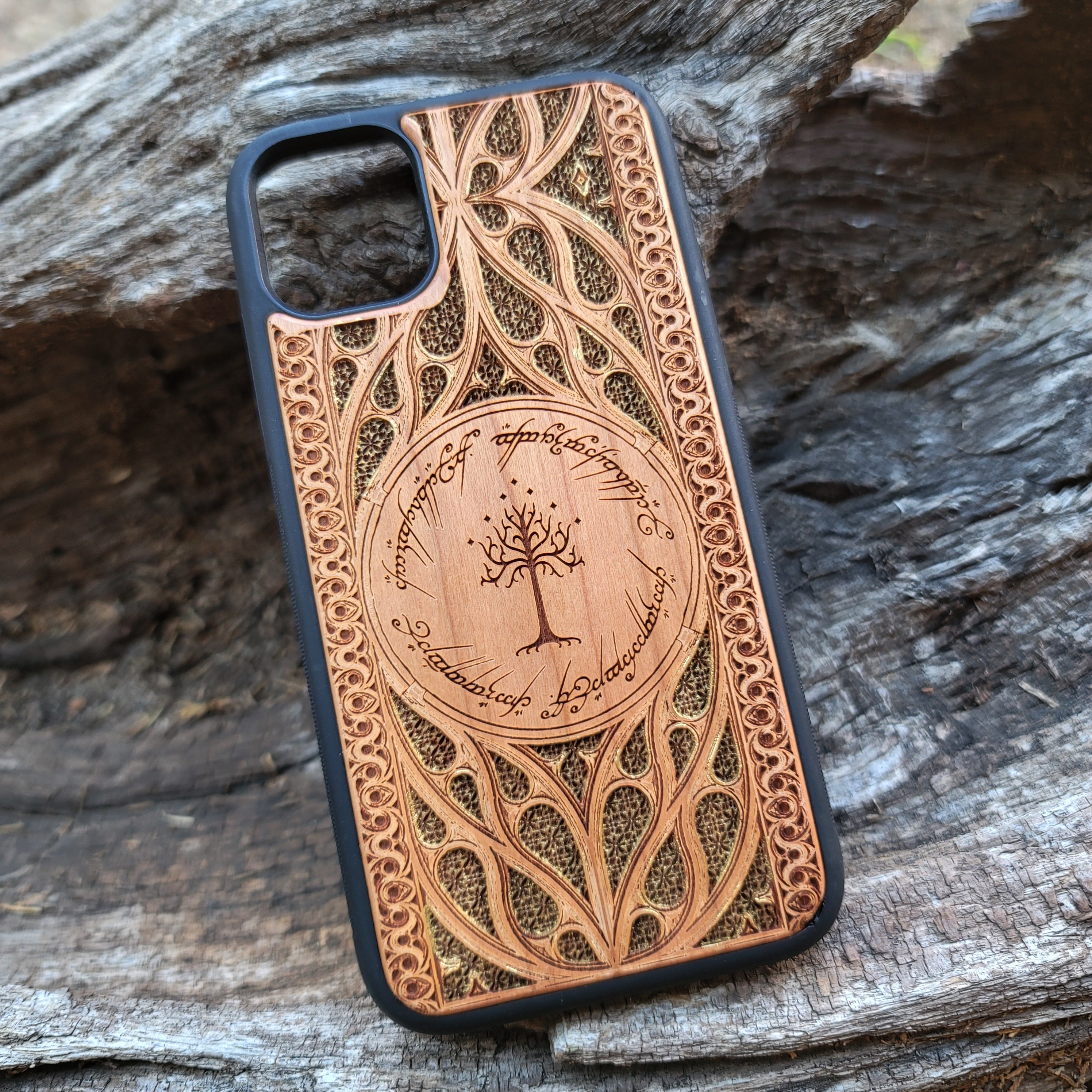 iPhone & Samsung Galaxy Wood Phone Case -  LOTR IV Gothic Pattern Hand Painted