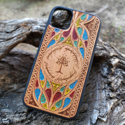Wood Phone Case for iPhone and Samsung Galaxy featuring laser-engraved runic inscription and Gothic pattern design. Compatible with iPhone 15, 14, 13, 12, 11 Pro Max Mini and Samsung Galaxy S24, S23, S22, S21, S20 Ultra Plus Note 20. Slim, durable, and unique for enhanced aesthetic. Order now!
