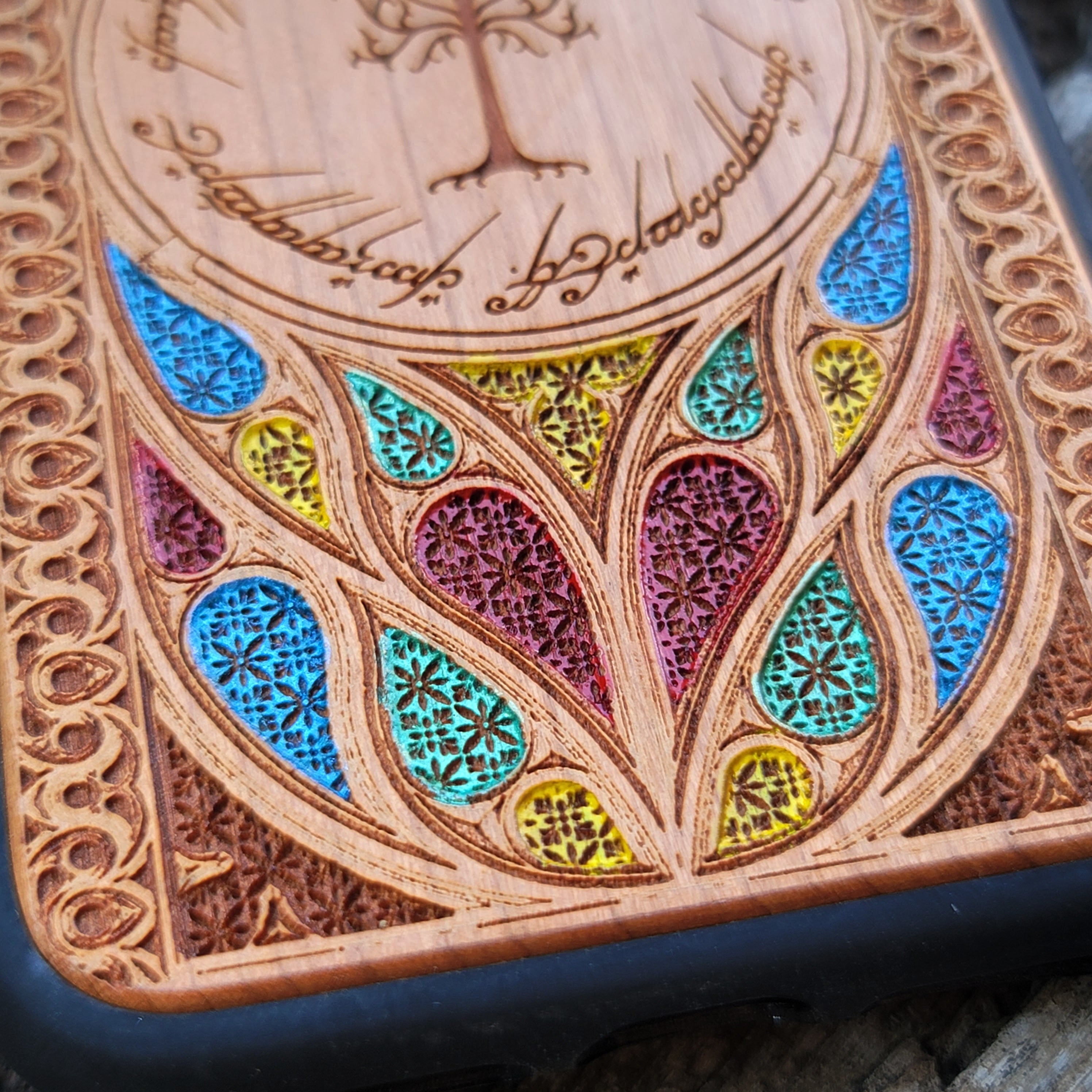 Wood Phone Case - Gothic Pattern Design VI Hand Painted