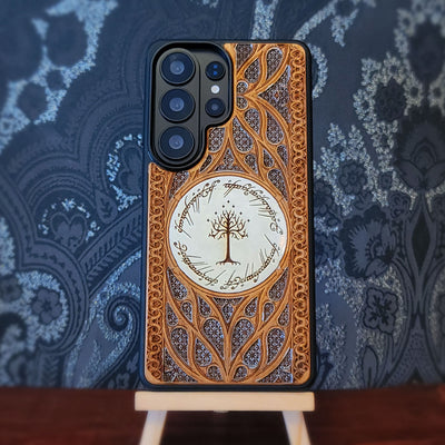 Handyhülle aus Holz - Gothic Muster Design XVI Silber handbemalt