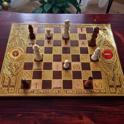Fantasy Movie Chess Board - Walnut & Gold - A3 Large Size