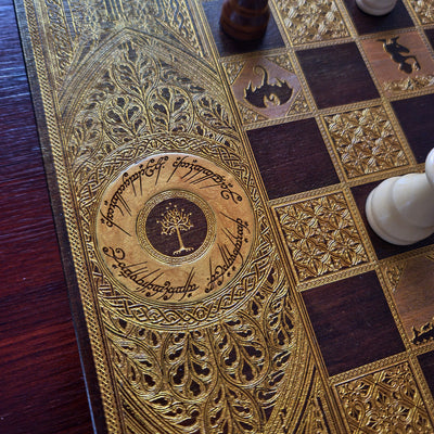 Fantasy Movie Chess Board - Walnut & Gold - A3 Large Size