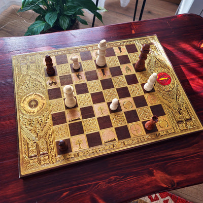 Fantasy Movie Chess Board - Walnut & Gold - A3 Large Size