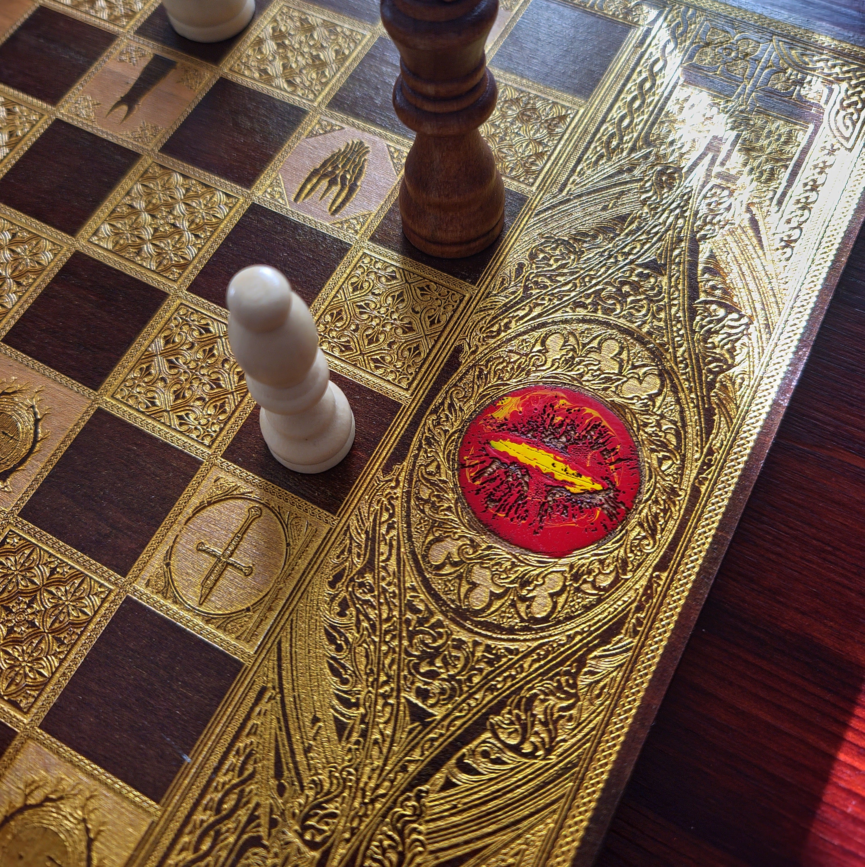 Fantasy Movie Chess Board - Walnut & Gold - A3 Large Size