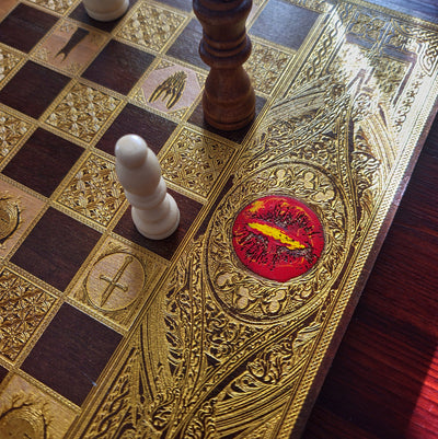 Fantasy Movie Chess Board - Walnut & Gold - A3 Large Size