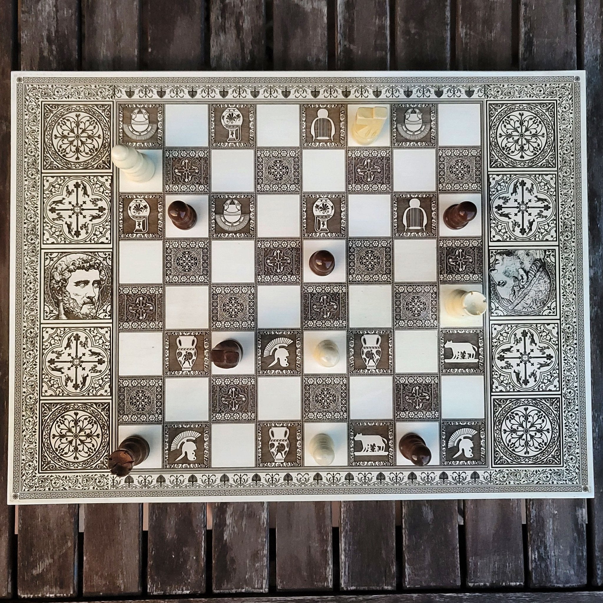 Roman Chess Board - White & Brown - A3 Large Size