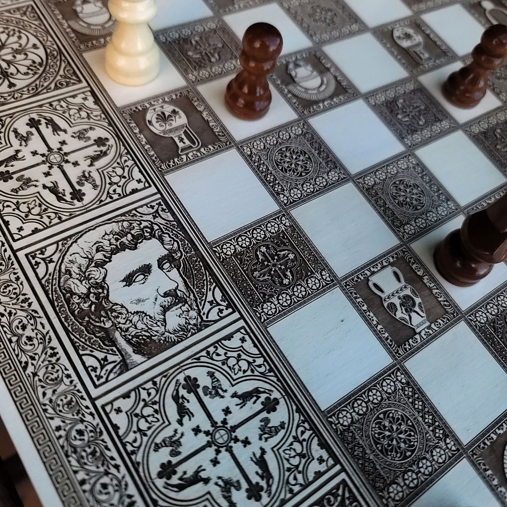 Roman Chess Board - White & Brown - A3 Large Size