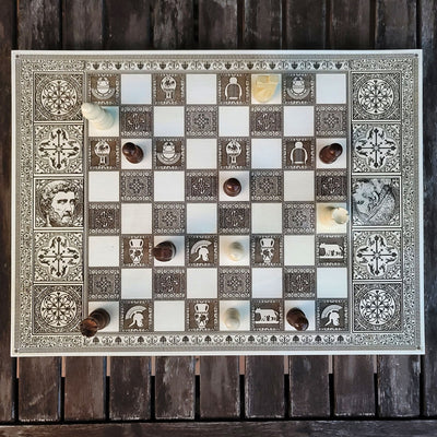 Roman Chess Board - White & Brown - A3 Large Size – gothic art, engraved wood, dark fantasy, skeleton design, artisan crafted