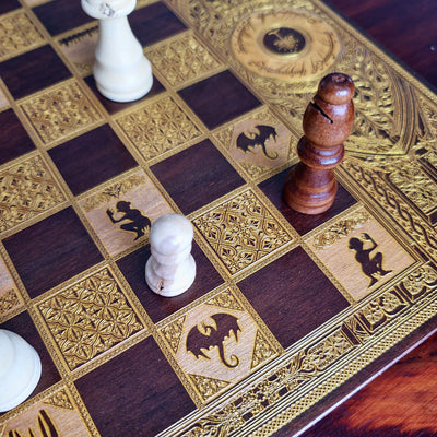Fantasy Movie Chess Board - Walnut & Gold - A3 Large Size