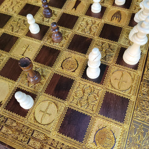 LOTR Chess & Checkers Wood Board Game Set - Tournament Size Walnut & Gold 2.12" – 54 mm Square