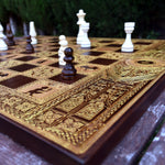 Load image into Gallery viewer, LOTR Chess &amp; Checkers Wood Board Game Set - Tournament Size Walnut &amp; Gold 2.12&quot; – 54 mm Square
