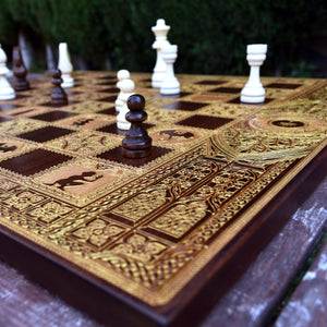 LOTR Chess & Checkers Wood Board Game Set - Tournament Size Walnut & Gold 2.12" – 54 mm Square