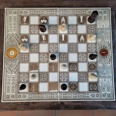 wood chessboard LOTR theme tournament size, laser engraved ,white and brown